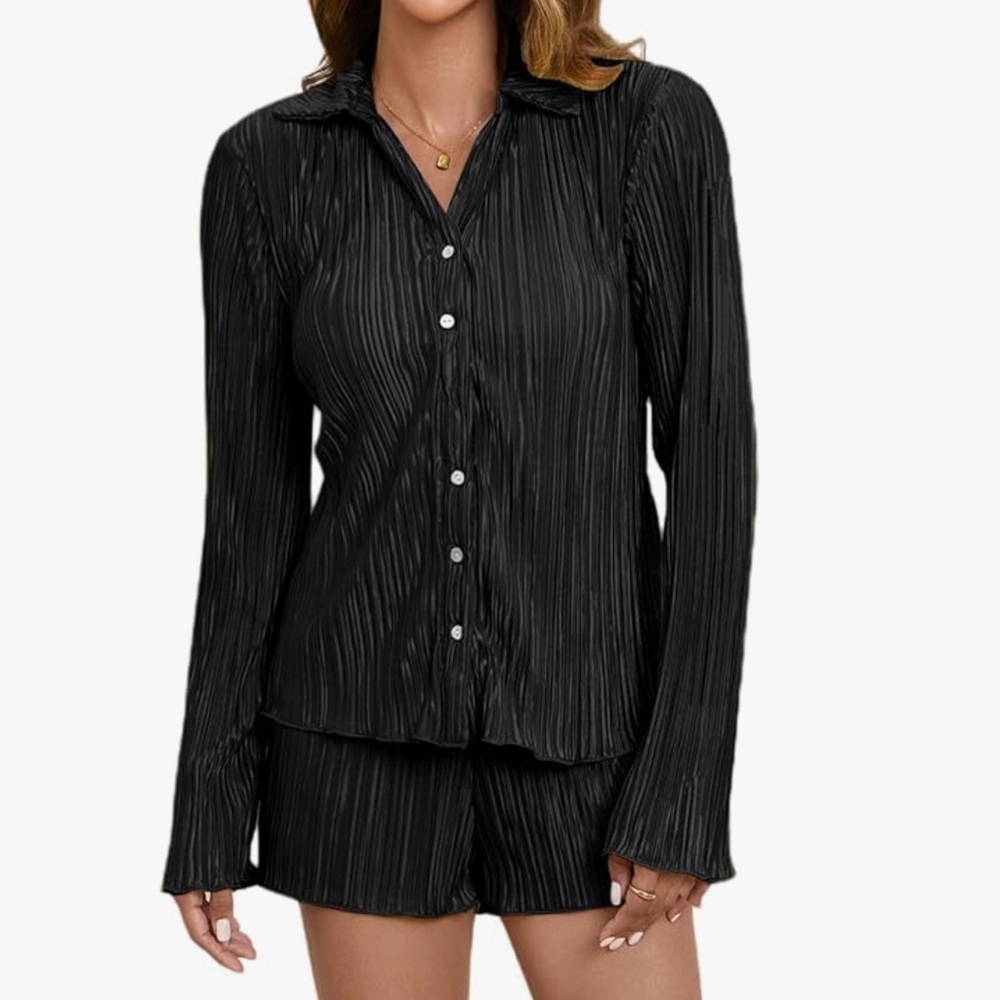 Women's 2 Piece Dressy Button Down Shirt/Short
